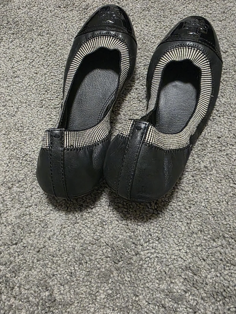 Tory Burch Black Patent and Striped Trim Women's Ballet Flats 9
